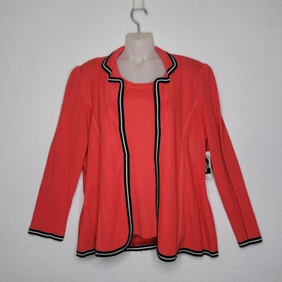 Misook Poppy Red Knit Jacket & Tank Set XL NWT Contrast Trim Professional 230X