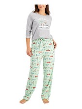 FAMILY PJs Womens Green T-Shirt Top Straight leg Pants Pajamas S