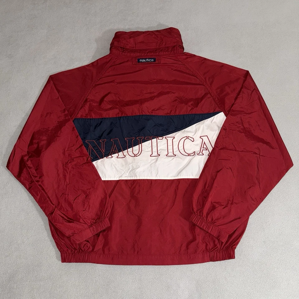 Vintage Nautica Striped Windbreaker Jacket Large Spell Out Hip Hop Preppy 90s - Image 3 of 4