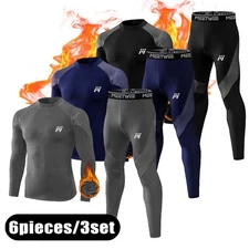 6 Pcs Men's Thermal Underwear 3 Sets Fleece Long Johns Base Layer Winter Warmth