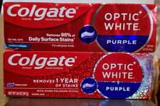 Pack of 2 Colgate Optic White Purple Toothpaste, Fresh Mint, 4.2 and 3.8 fl oz
