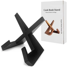 Black Rustic Cookbook Stand Wooden Recipe Book Holder for Kitchen Counter