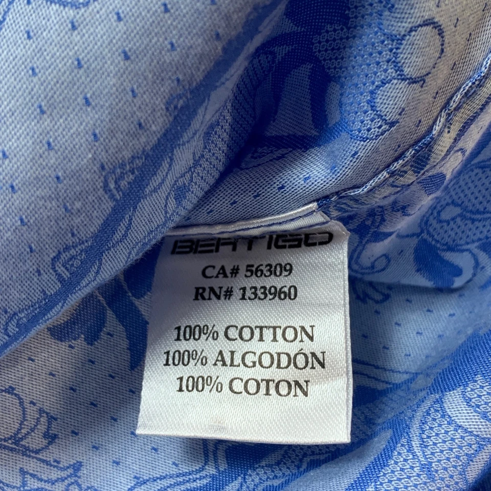 Bertigo Blue Paisley Floral Print Long Sleeve Button Up Shirt Mens S Dress Shirt - Image 4 of 4