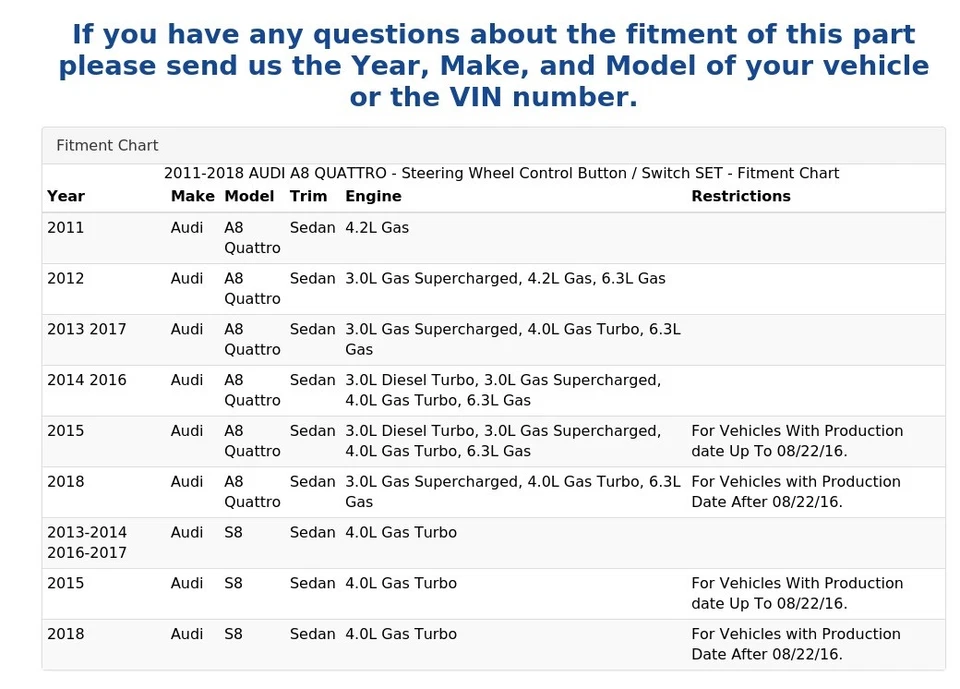 2011-2018 AUDI A8 QUATTRO - Steering Wheel Control Button / Switch SET - Image 4 of 4