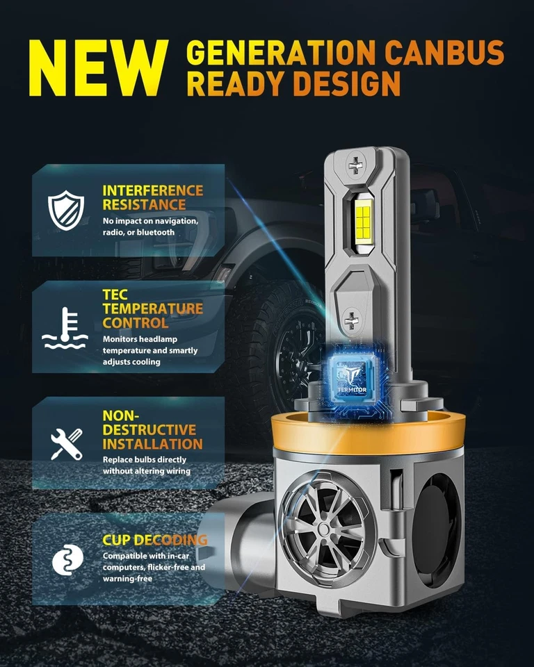 Fahren H11/H8/H9/H16 LED Headlight Bulbs High/Low/Fog Driving Light Beam 33000LM - Image 2 of 4