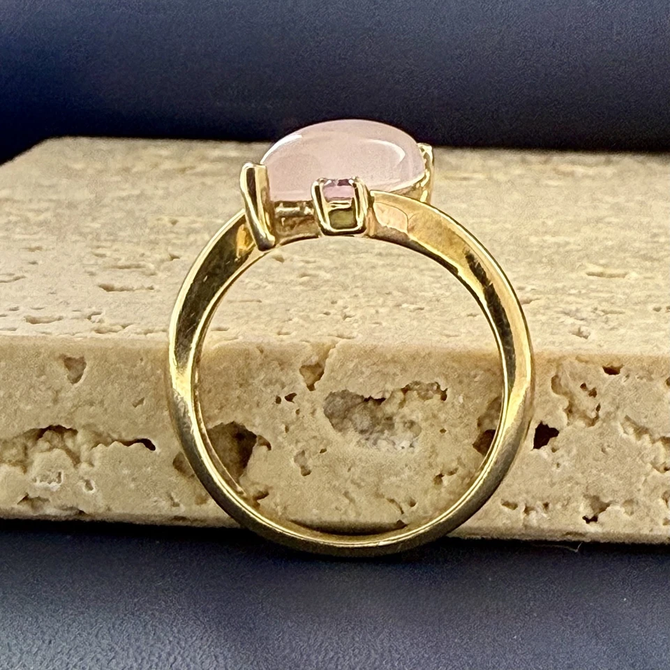 Anillo de cuarzo rosa de oro amarillo de 9 quilates - Talla M Foto 2 de 4