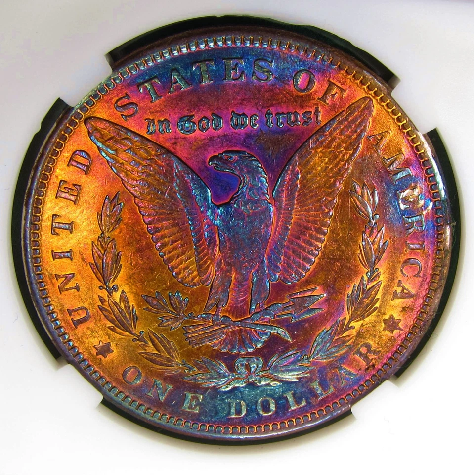 1889 Morgan Dollar Toned Silver ✪ MS ✪ Colorful Rainbow Toning~Gold Magenta Blue - Image 4 of 4