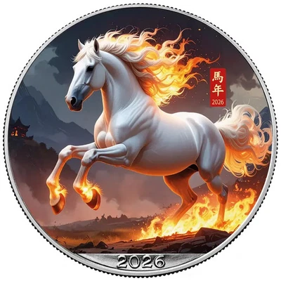 Silbermünze Silver Eagle Fire Horse 2026 - USA - 1 Oz ST in Farbe - Bild 1 von 3