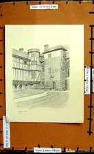 Original Old Antique Print Drawing Queen'S Cloister Court