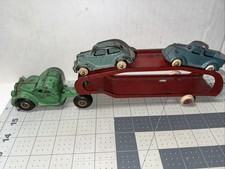 VINTAGE ARCADE CAST IRON CAR CARRIER / HAULER w/ 2 ARCADE VEHICLES RARE