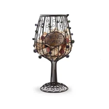 Cork Cage Wine Glass shape Metal Art Sculpture cork holder with Lid Home Decor