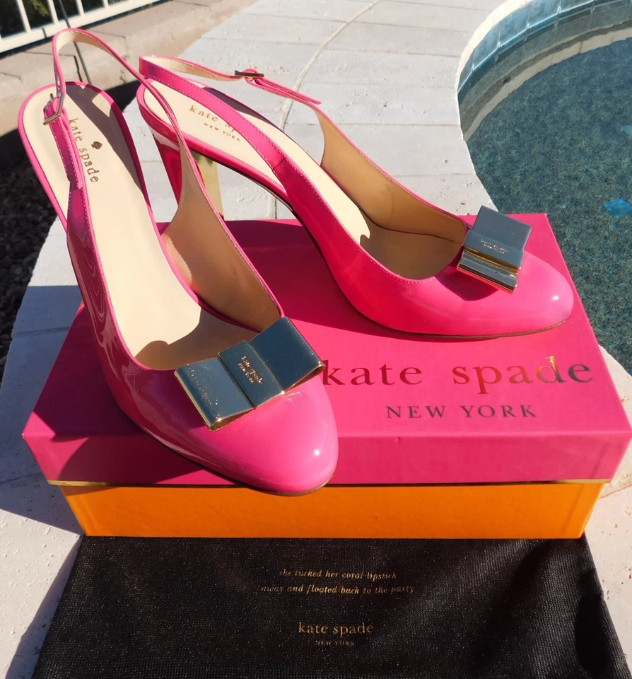Kate Spade Nance 金色蝴蝶结露跟 – 口红粉色,尺寸 11B 全新带盒 — 第 2/4 张图片
