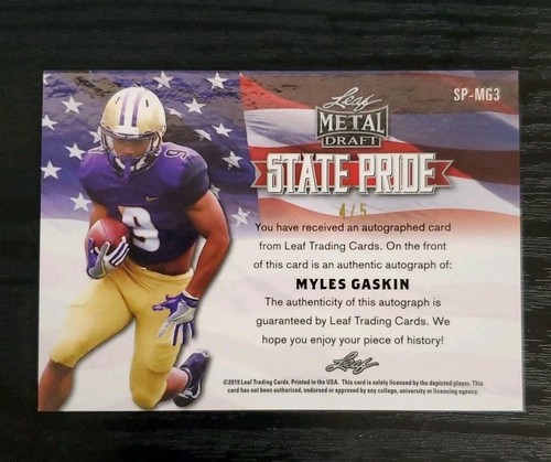 2018 Leaf Metal Draft State Pride #SP-MG3 Myles Gaskin Auto /5 - Picture 2 of 2