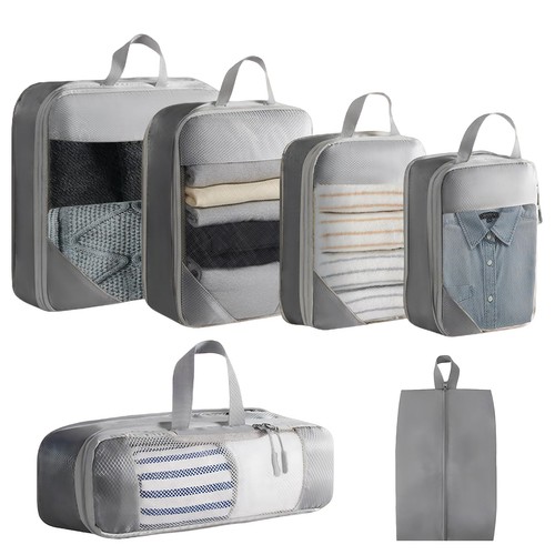 Qwrqwr 6PCS Compression Packing Cubes for Suitcases and Backpack with Shoe Bags