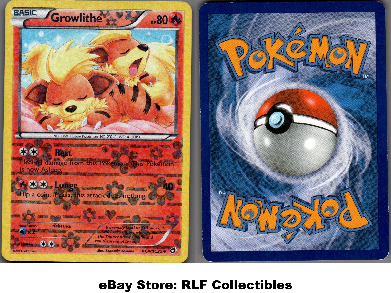 2013 Pokemon, Legendary Treasures, #RC4/RC25 Growlithe, Holo Uncommon (b)