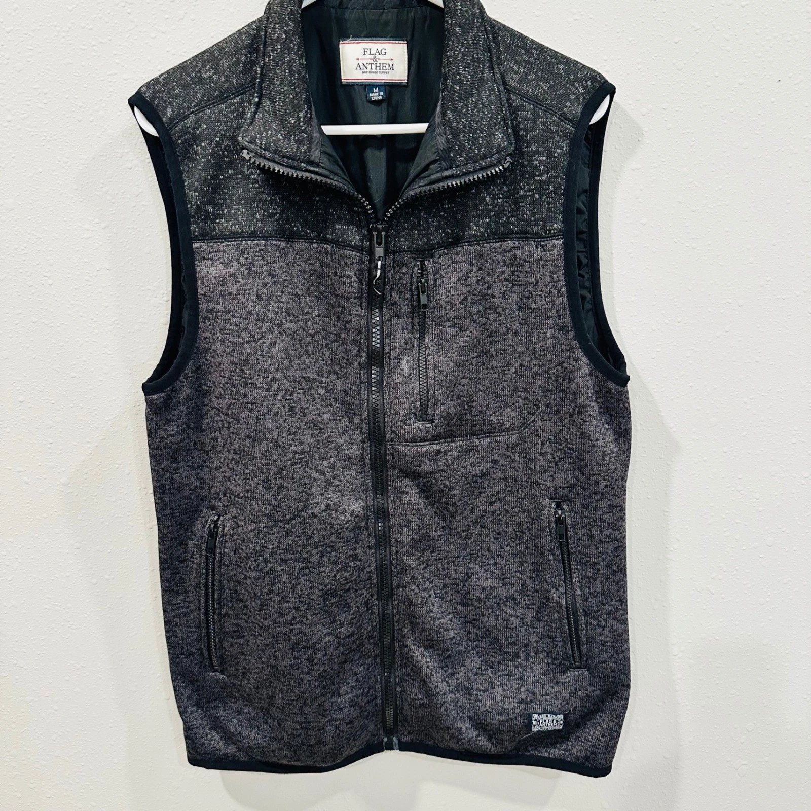 FLAG & ANTHEM Men's Vest Heathered Grey Fleece Zip Up Pockets - Size M, casual