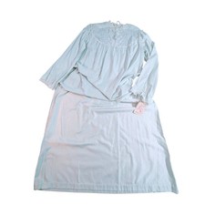 Barbizon Vintage Long Sleeve Nightgown   Pastel Blue Lace Trim   Tie Neck L READ
