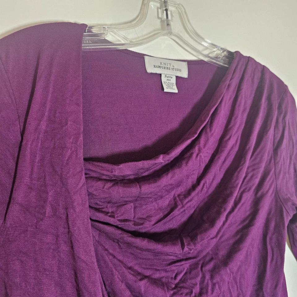 Camisa Knit by Hampshire Studio para mujer pequeña mediana púrpura capucha cuello manga 3/4 Foto 3 de 4