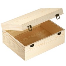 Unfinished Wood Boxes Large Wooden Boxes with Hinged Lid   12 x 9x5 Inch K