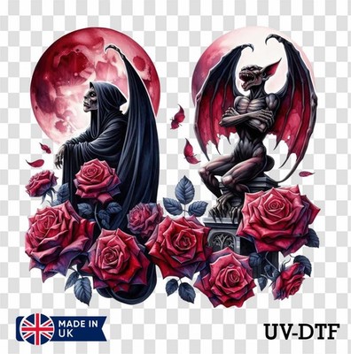 Floral Gothic Gargoyle UV DTF Sticker - Glas Laptop Becher Tasse bv237