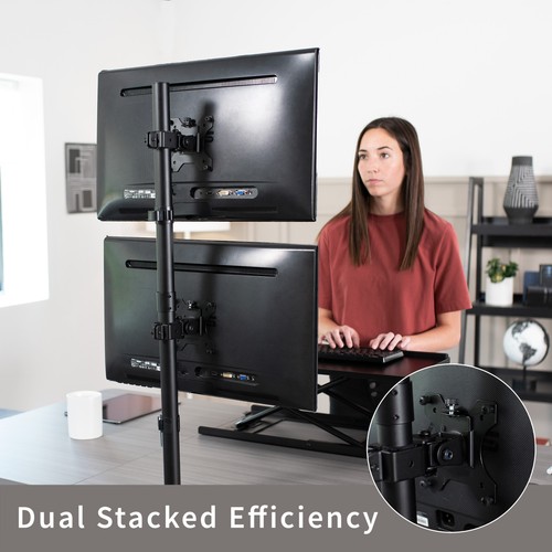 Black Dual LCD Monitor Desk Mount Stand, Stacked Vertical 2 Screens up to 34" - Afbeelding 5 van 8