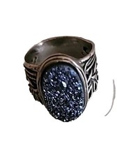925 Sterling Silver Druzy Quartz Ring Size 9 Sparkling Blue Oval Bezel Setting
