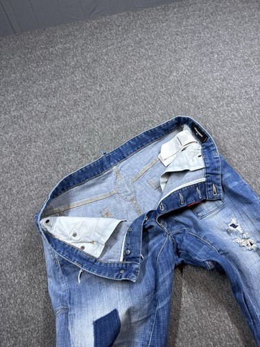 DSquared2 Biker Jeans Mens 56 Blue Patch Work Grunge Denim Distressed 38x30 - Picture 10 of 18