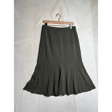 Eileen Fisher Petite Olive Green Viscose Wool Blend Flounce Hem Midi Skirt PM