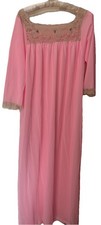 Vtg 60s HOT Pink Long Nylon Nightgown Gaymode Penney s, Lacy Sz M Grandmacore