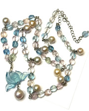 Kette Anhänger Morganit Aquamarin mit echten Barockperlen 