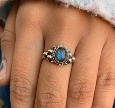 Blue Fire Labradorite Ring Gemstone Ring, 925 Sterling Silver Ring ,  All Size