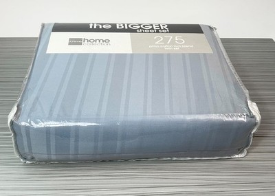 NIP JC Penney Home Collection Twin Sheet Set Blue Stripe 275 TC Deep Pocket