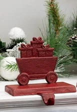Transpac Red Iron Toy Train Metal Wagon Christmas Gift Stocking Holder 5.2″x4.5"