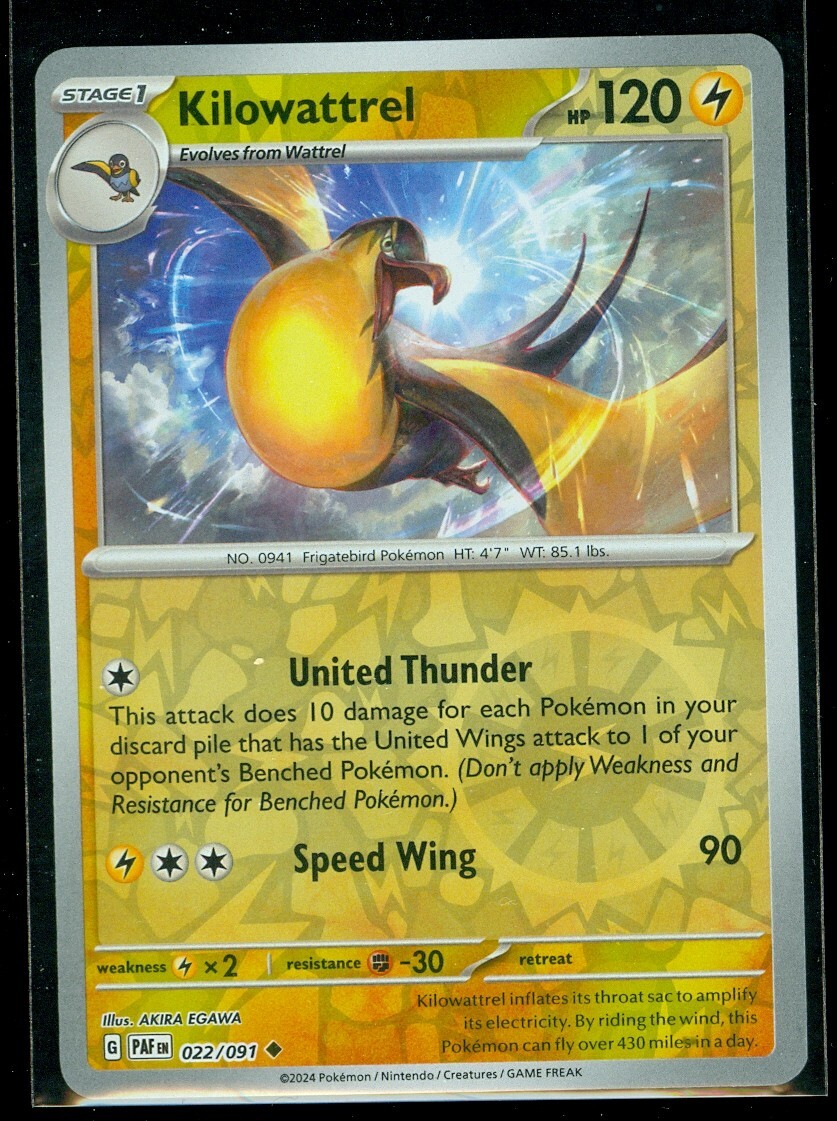 Pokemon KILOWATTREL 022/091 - Paldean Fates - Rev Holo - - MINT