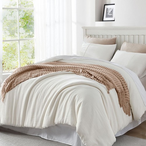 Leinen Bettbezug Queen Size - 3-teiliges Bettwäscheset, weich atmungsaktiv kühl...