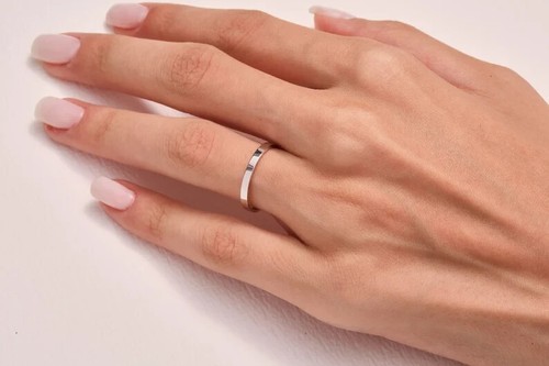 2 mm White Gold Plated Flat Wedding Band POLISHED 10k 14k 18k Gold 925 Silver - Picture 4 of 7