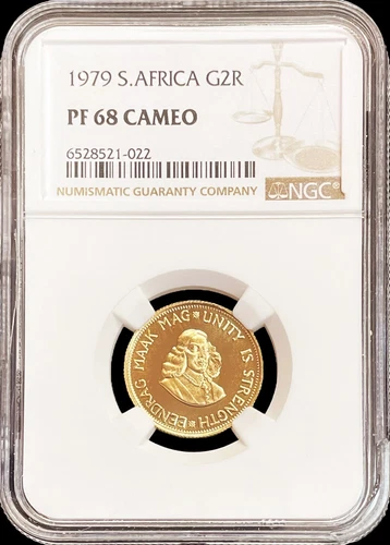 1979 GOLD SOUTH AFRICA 2 RAND VAN RIEBEECK COIN NGC PROOF 68 CAMEO 