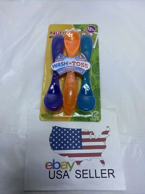 Nuby - 12 Piece Wash or Toss Baby Toddler Feeding Fork Spoon Set
