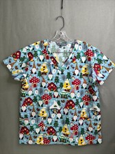 Serene Uniforms Women  s Size M Scrub Top 2 Front Pockets Gnomes Christmas