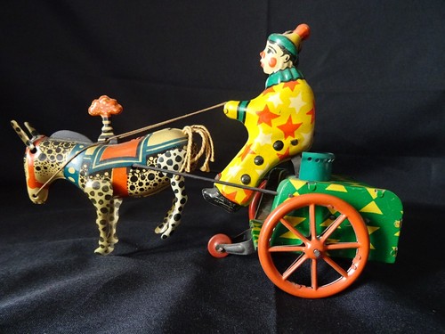 GIOCATTOLO IN LATTA UNIONE SOVIETICA CAVALLO+CARRETTO CON CLOWN CARICA MANUALE. - Foto 4 di 5