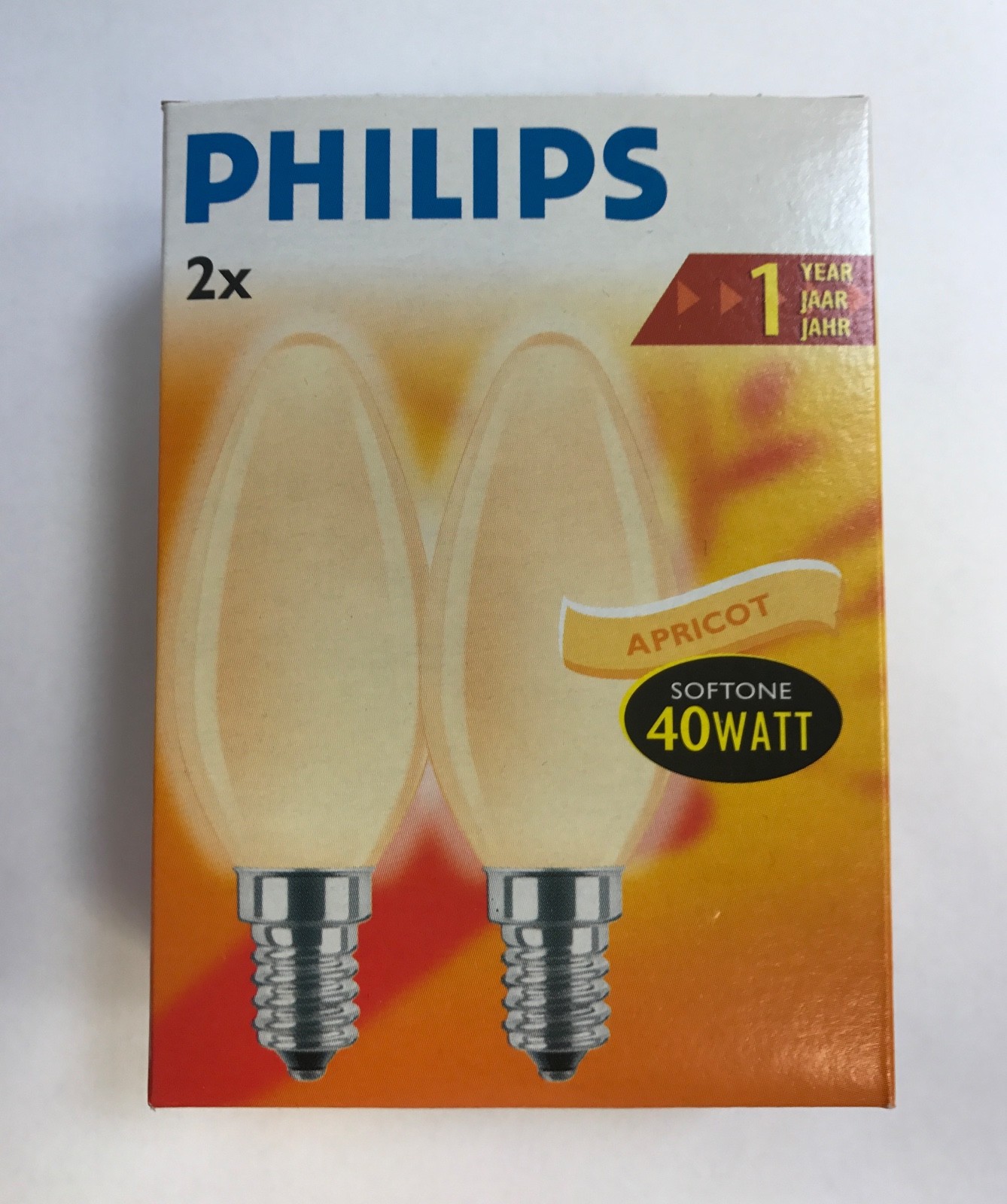 Philips 2 x Incandescent Candle Lamp Soft Apricot Mandarin Orange E14 230V 40W