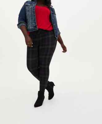 Torrid Slim Fix Pull On Pixie Pant Dark Green and Black Plaid 1X