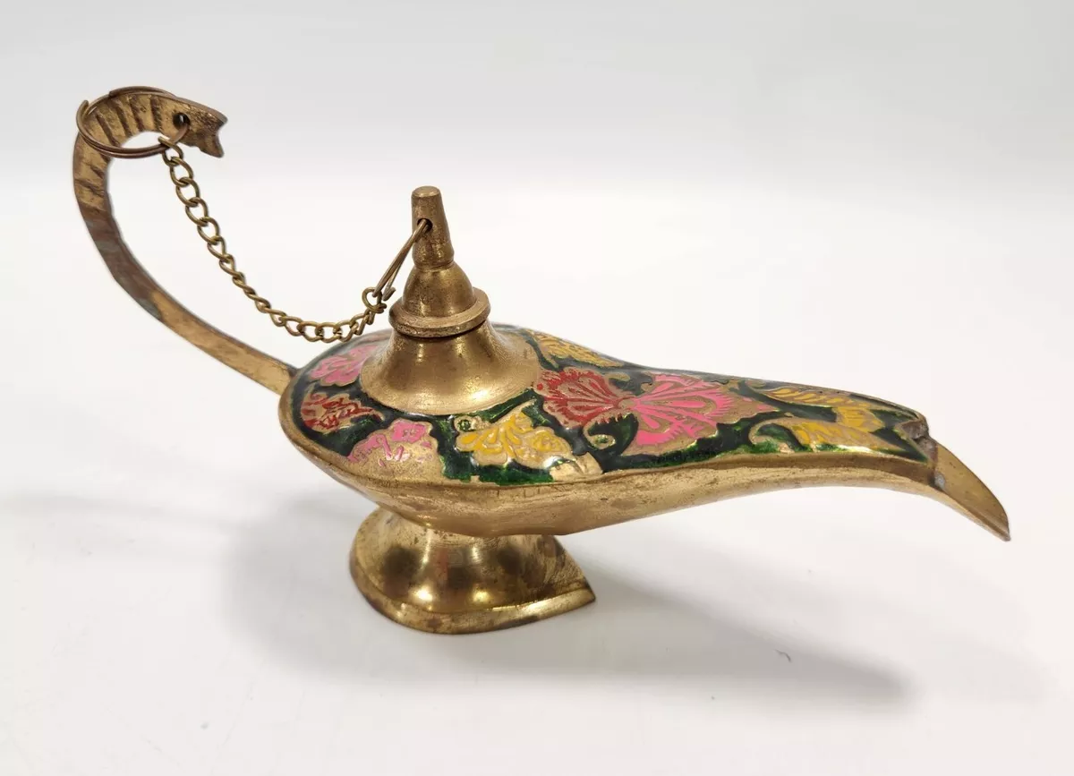 Vintage Aladdin Oil Lamp Genie / Ornate Chirag, Incense Burner Brass Lamp  Decor