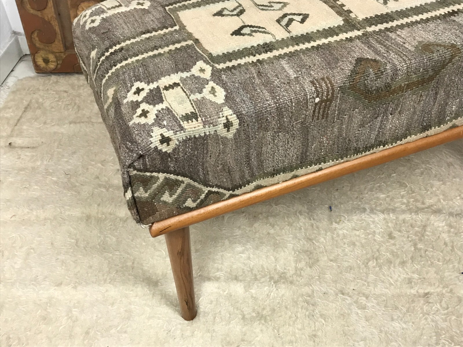 Handmade Kilim Upholstered Ottoman Footstool Piano Entryway Bedroom Bench