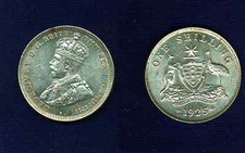 AUSTRALIA GEORGE V  1925  1 SHILLING SILVER COIN, XF to ALMOST UNCIRCULATED!!