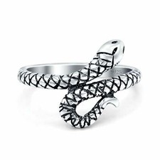 Snake Ring Oxidized Band Solid 925 Sterling Silver 17mm 