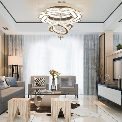 23.6inch Round Crystal Ceiling Light Chandelier Bedroom Dining High Chandeliers