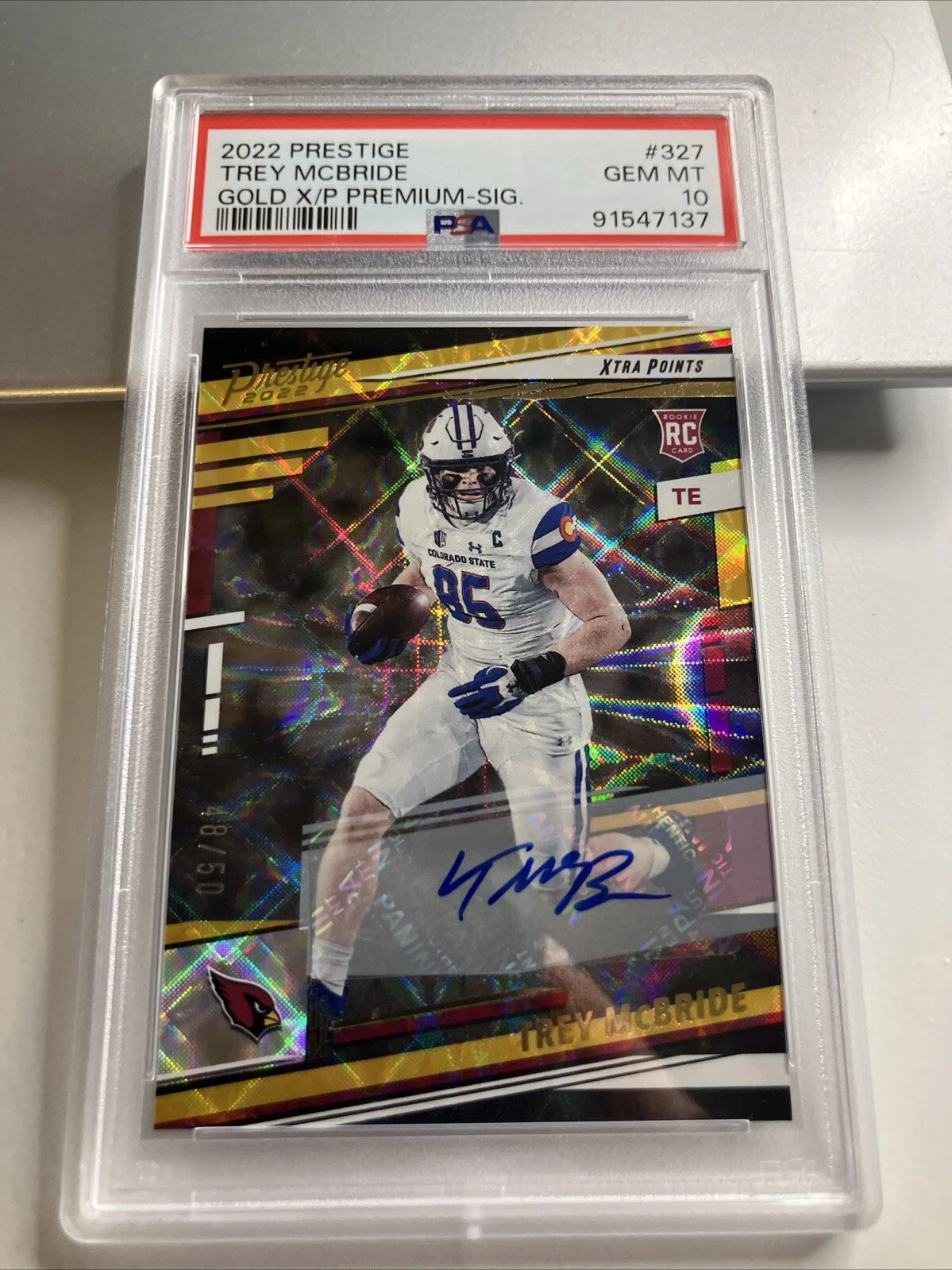 Trey McBride Panini Prestige #327 Gold Xtra Points Premium-Signature