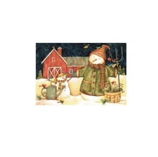 Snowman with Barn Christmas Cards by Leanin' Tree New Boxed 10 plus Envelope