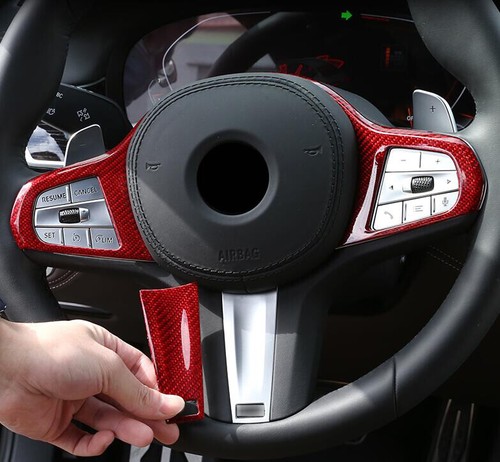For BMW 7 Series 2019-2022 Red Dry Carbon Fiber Front Steering Wheel Frame Trim - Picture 11 of 11